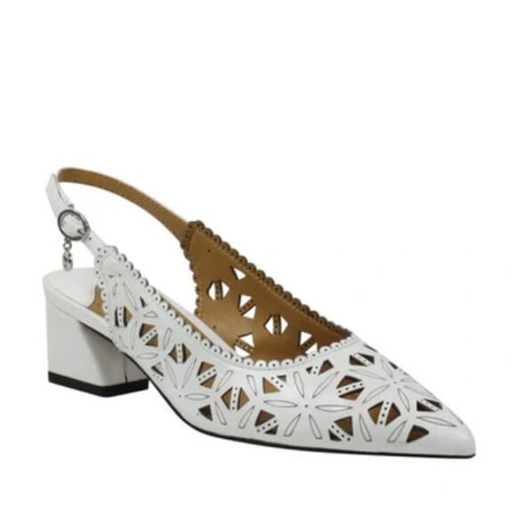 J. RENEÉ Eloden Slingback Pointed Toe Pump Block Heel White Leather Womens US 7 - Picture 1 of 9